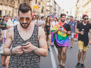 gay man smartphone rally