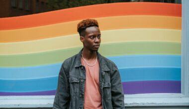 Man standing in front of rainbow