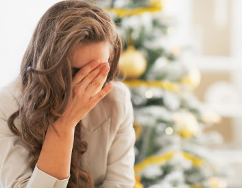 depressed woman christmas tree holiday