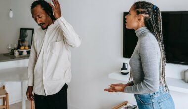 woman yelling at man