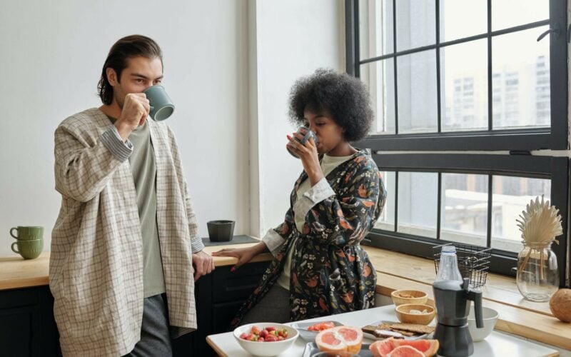 married couple drinking coffee