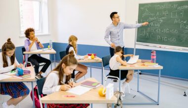 teacher writing on blackboard