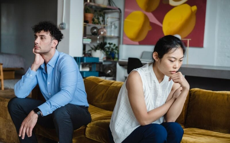 Couple after fight, not talking