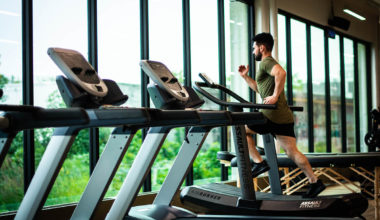 man running on treadmill