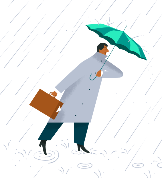 Illustration of a person walking in the rain with an umbrella