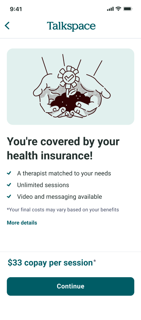 Coverage verification screen in Talkspace 1分钟极速赛车开奖网 app