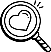 Magnifying glass with a heart illustration