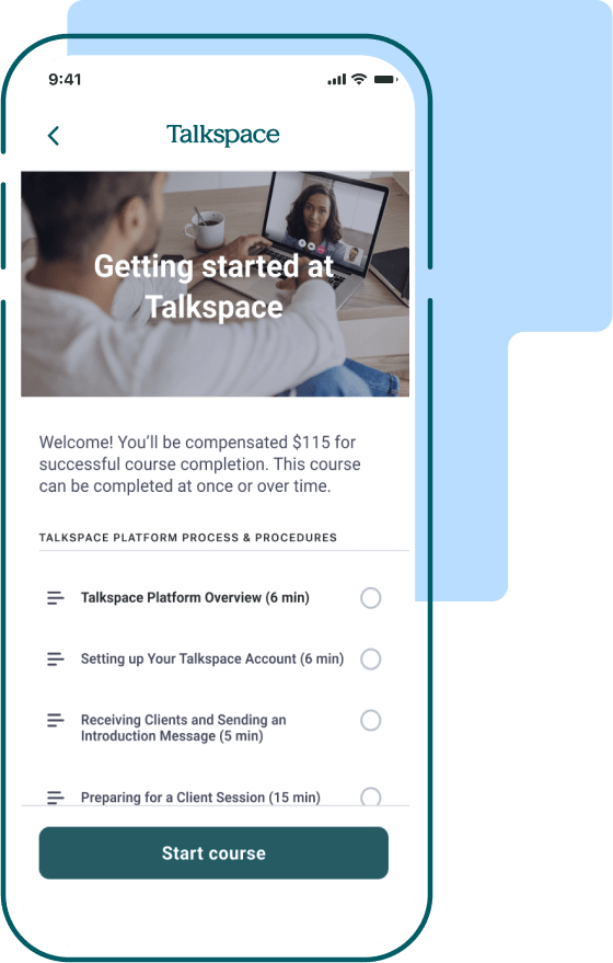 Onboarding screen on Talkspace app