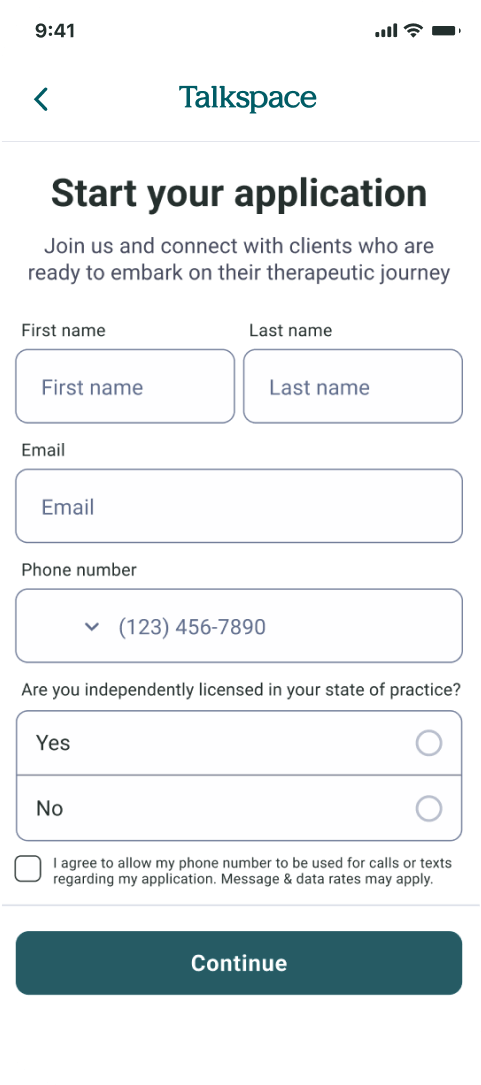 Therapist application screen on app