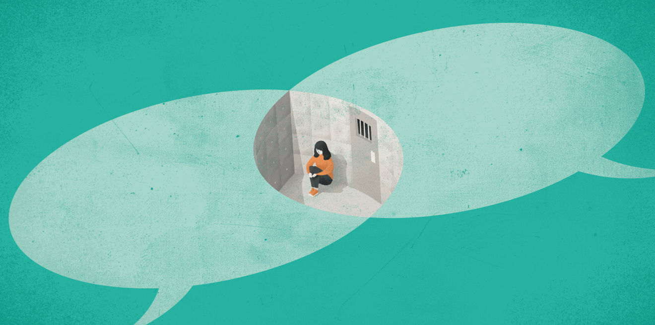 woman psychiatric hospital cell illustration