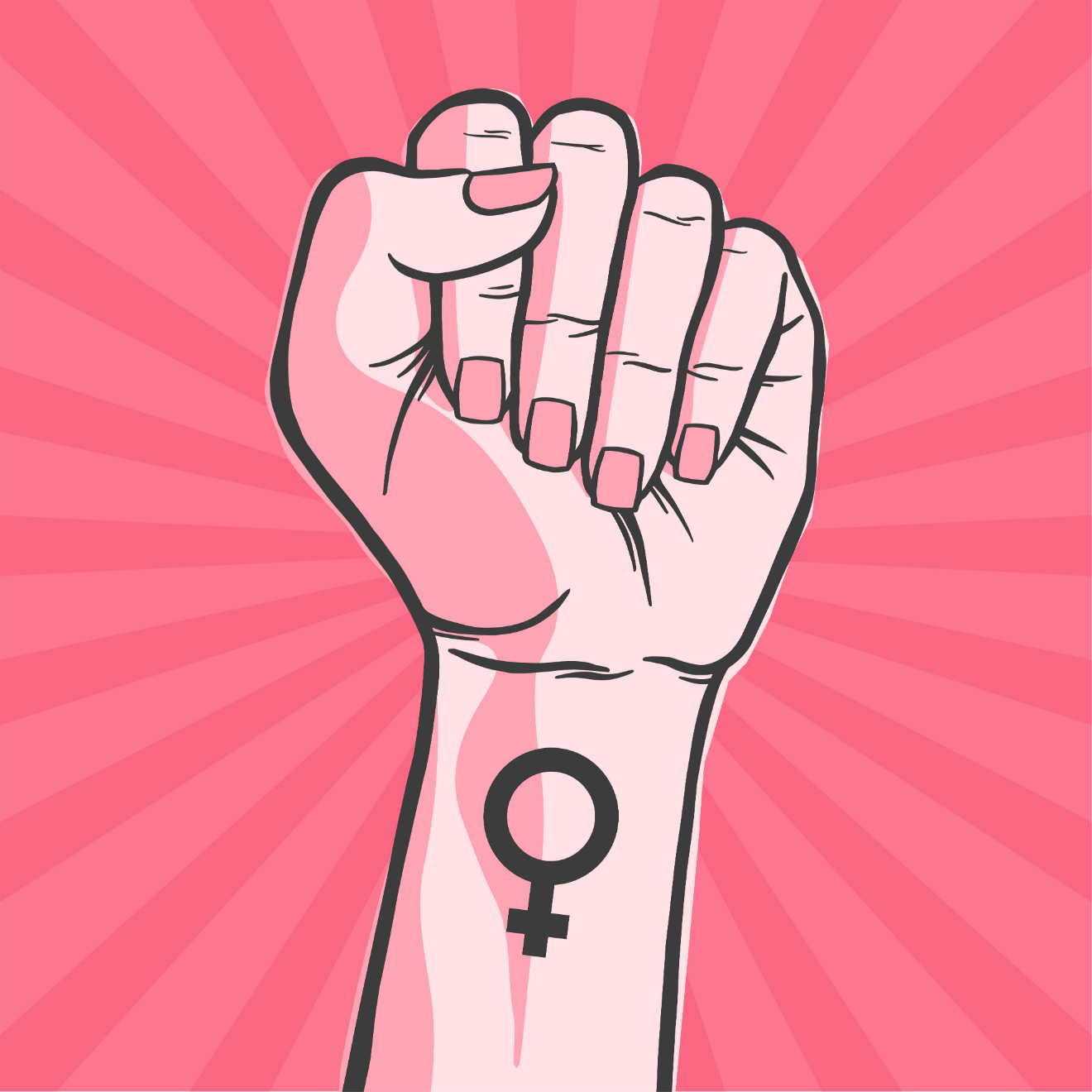 woman fist female gender tattoo illustration pink background