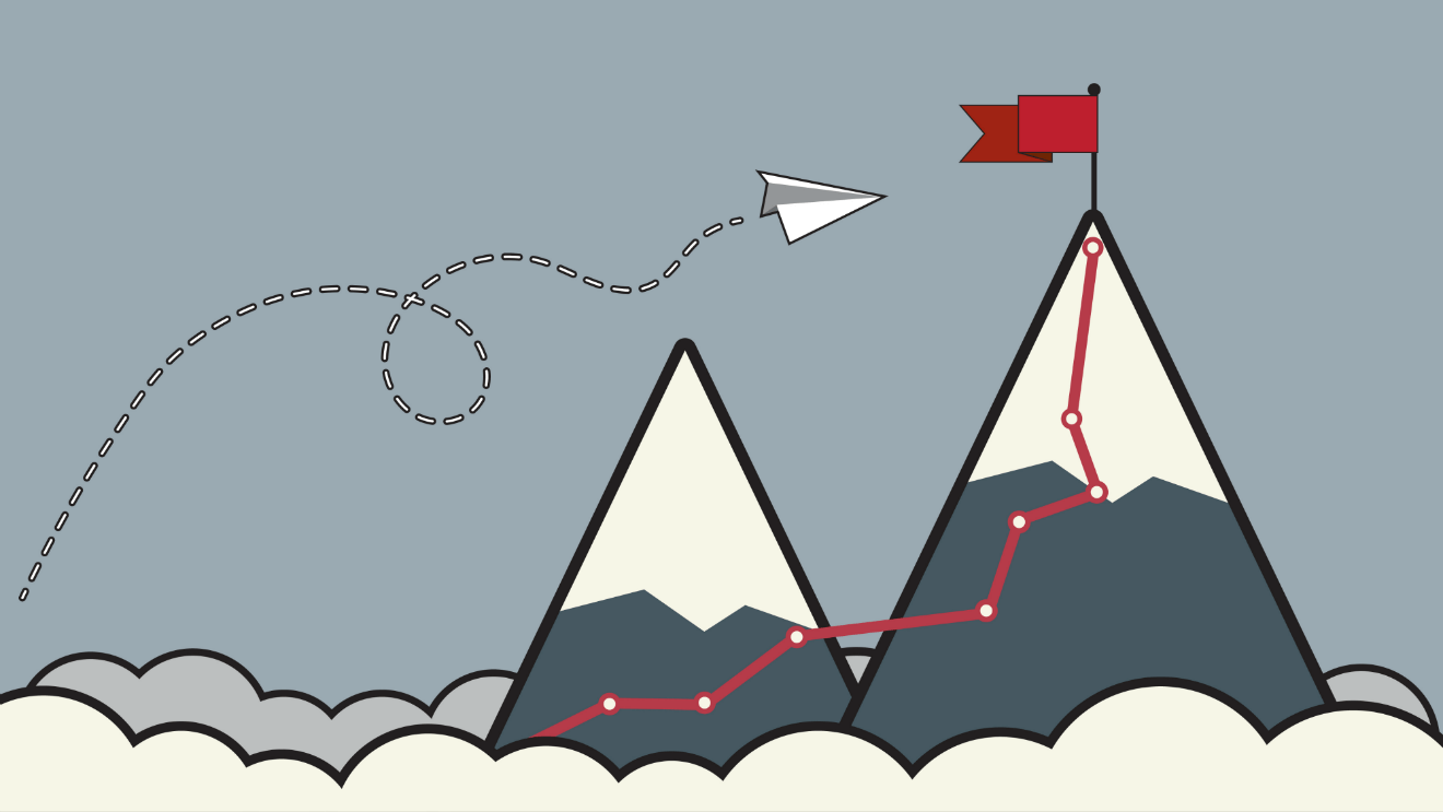 mountain checkpoints paper airplane illustration