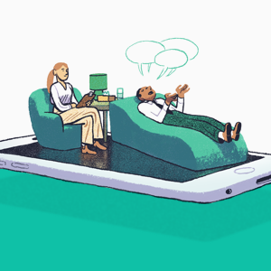 therapist couch client smartphone