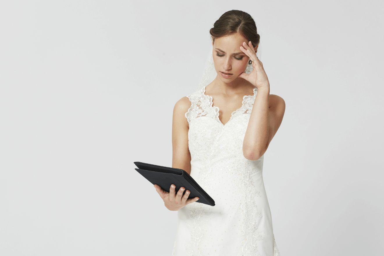 bride planning wedding on tablet